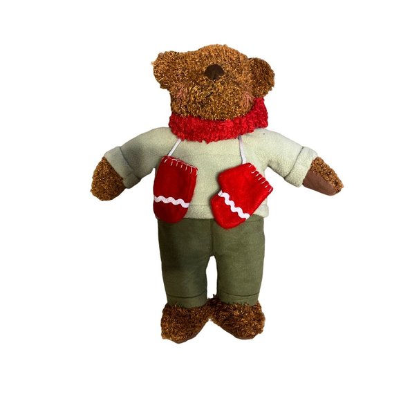 Vintage Hallmark Teddy Bear Mittens Plush 13" Brown Red Scarf Green Outfit 2002 - Picture 2 of 9
